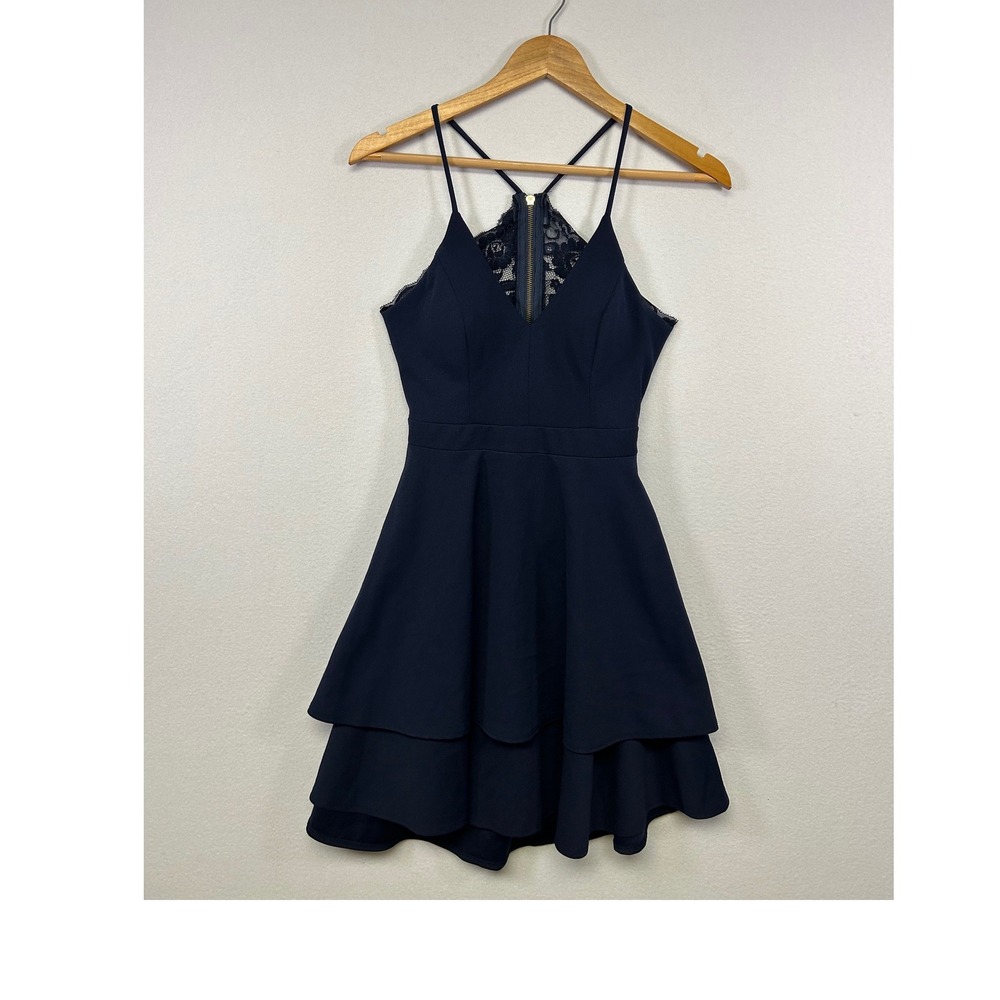 Homecoming Party Camille La Vie Womens 7/8 Navy Lace Back Tiered‎ Skater Dress